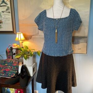 Moda International Dusty Blue Smocked Square-Neck Top